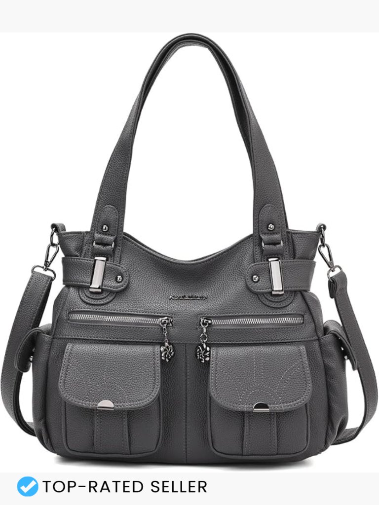 Large Tote Bag For Women Multi Pocket Hobo Shoulder Purse Soft Pu Leather